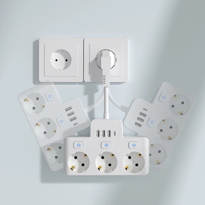 3 uttak EU Power Strip med individuell bryter