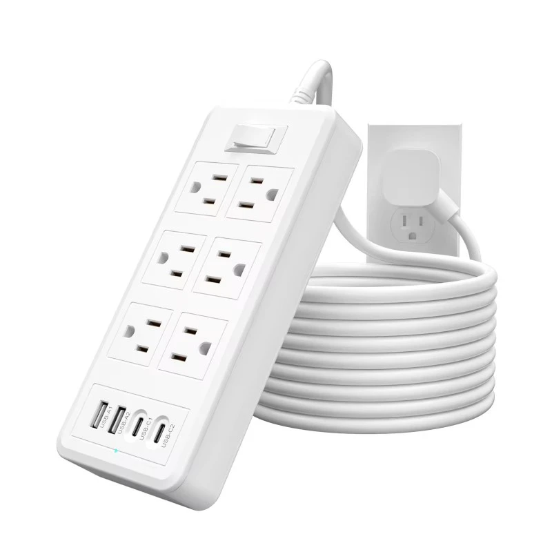 6 uttak 4 USB-porter US Power Strip