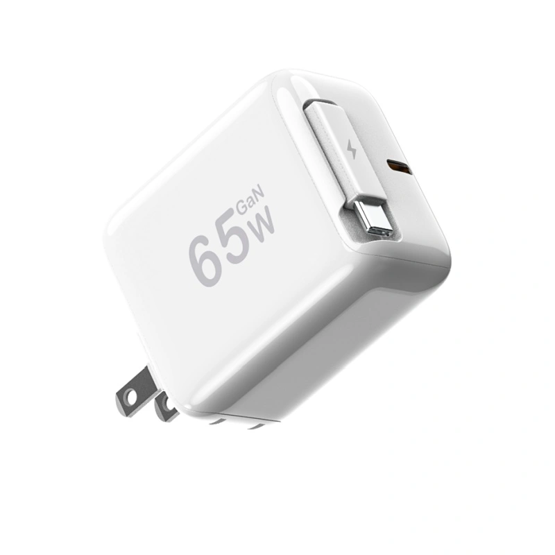 65W PD-lader med trekkbar usb c-kabel
