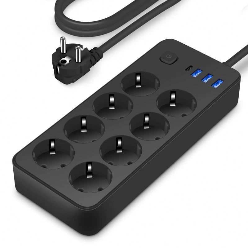 8 uttak EU-plugg Power Strip