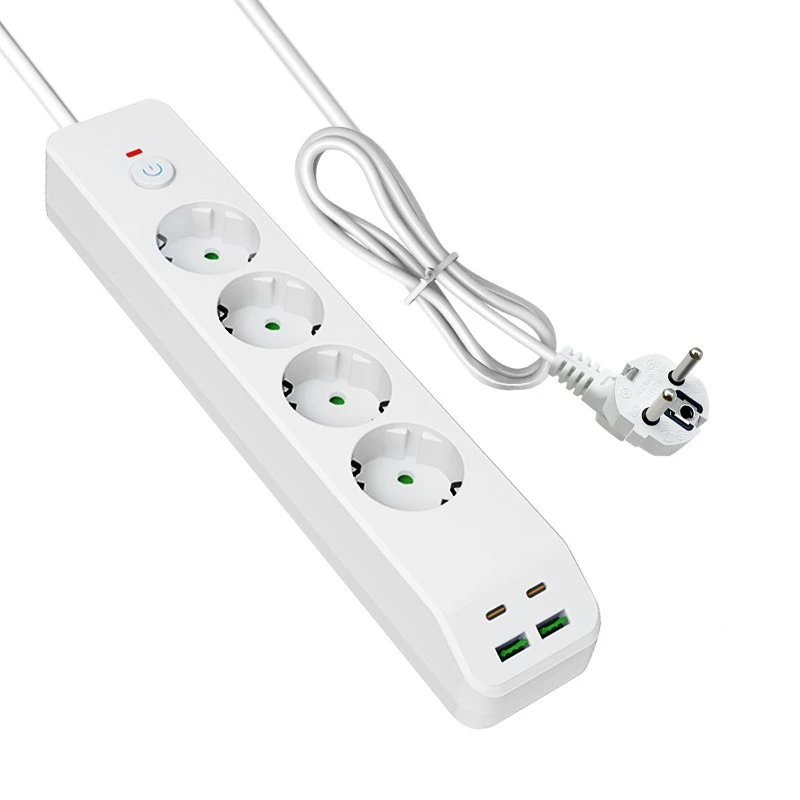 Hurtiglading EU Power Strip med 4 AC og 4 USB
