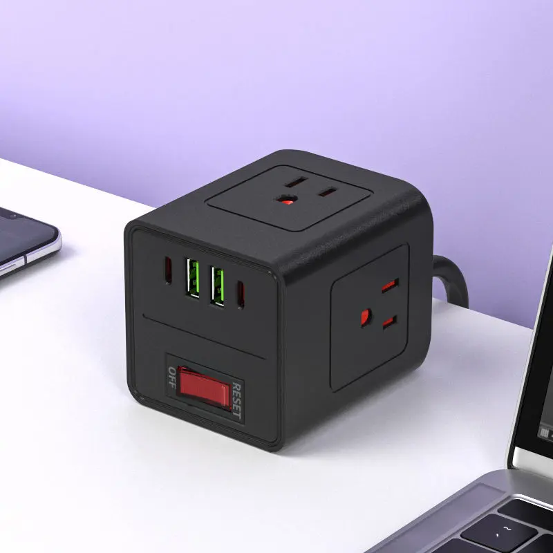 Us Flat Plug Travel Power Strip Cube strømuttak