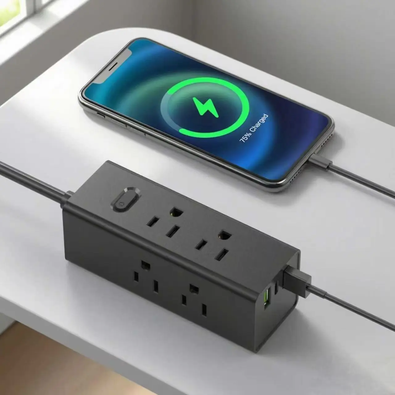 US Power Strip med USB Flat Plug Extension Kabel Reise Power Strip